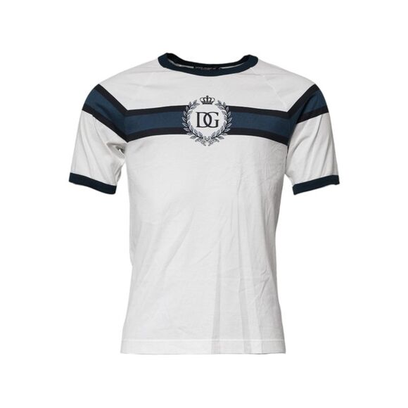 Dolce & Gabbana White Logo Print Cotton Men Crew Neck Men's T-shirt